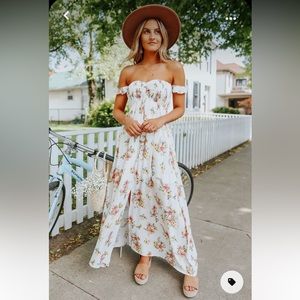 Odella Off the Shoulder Ivory Floral Smocked Maxi